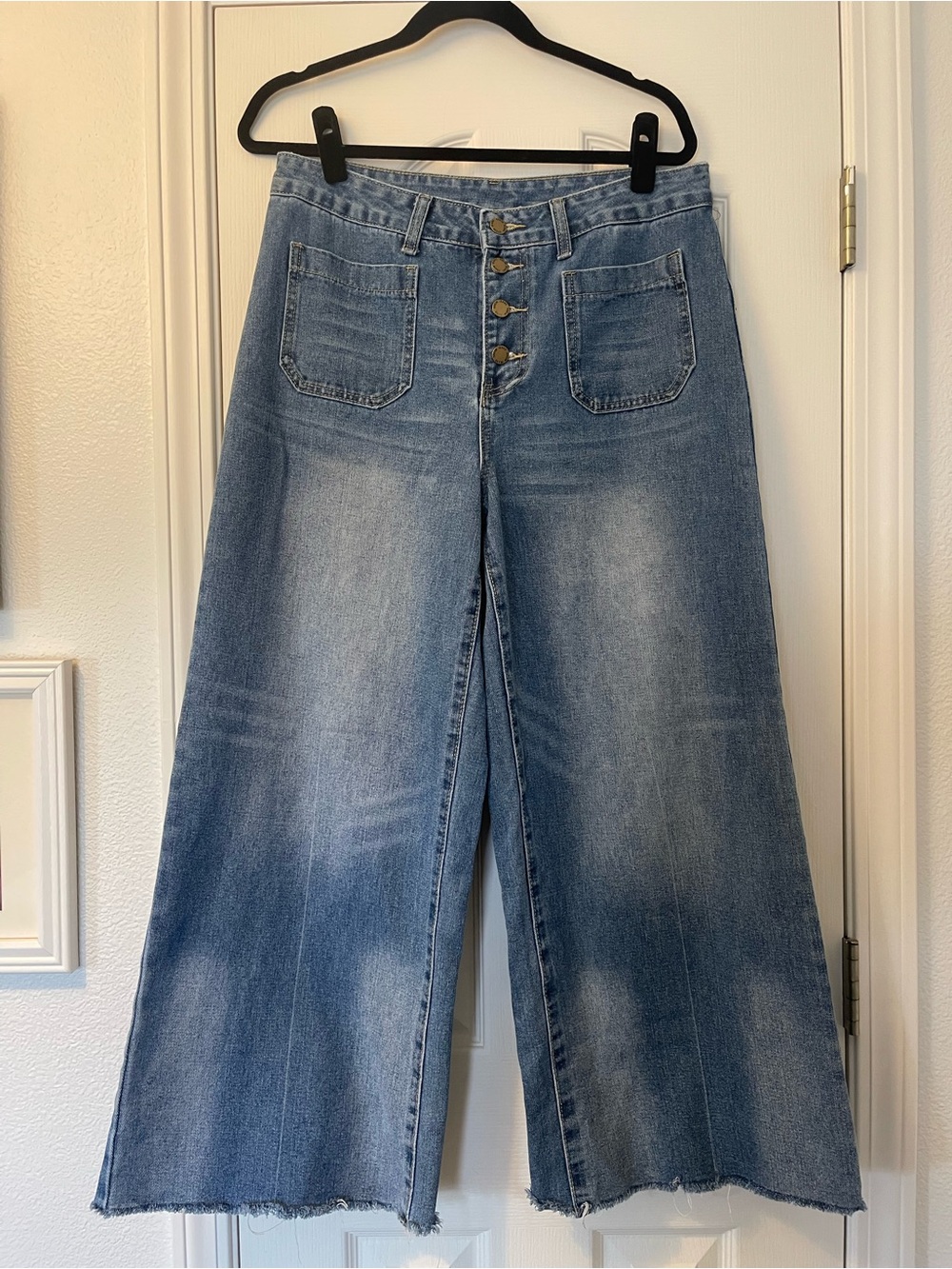SHEIN Light Blue High-Rise Wide Leg Button-Fly Jeans